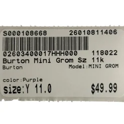 Used Burton MINI GROM Girls Snowboard Boots Purple Youth 11.0