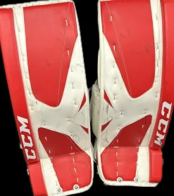 Used CCM REVOLUTION 579 Goalie Leg Pads Senior Red And White 32"