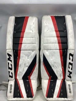 Used CCM REVOLUTION 595 Goalie Leg Pads Junior White 28
