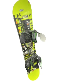 Used Flow VERVE MICRON W/ M8TRIX BINDINGS Boys Board/Binding Lime Green 145 cm