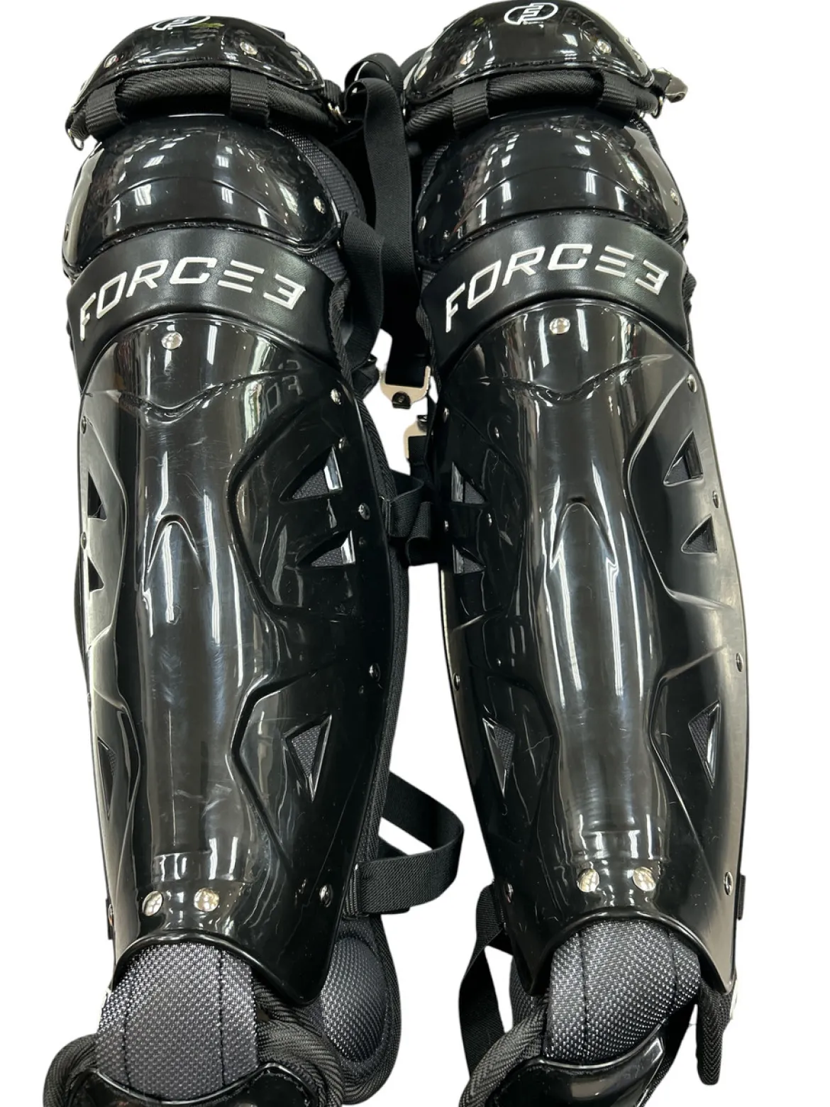 Used FORCE 3 SHIN GUARDS Catchers Leg Guards Black Adult