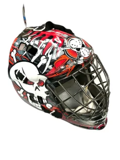 Used Franklin GFM100 SKULL St Hcky Goalie Helmet Yth White/Black/Red SM