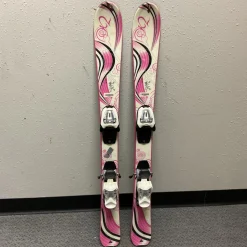 Used K2 LUV BUG Girls DH Ski/Binding White And Pink 100 cm