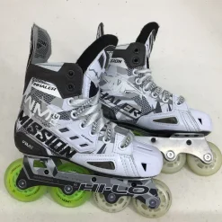 Used Mission INHALER WM 03 JR 1E INLINE HOCKEY SKAT Roller Hockey Skates White Junior 01