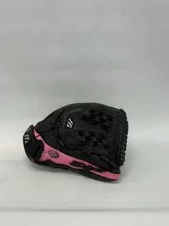 Used Mizuno MVP GMVP1256 RH Throw Fastpitch Gloves Black And Pink 11 1/2