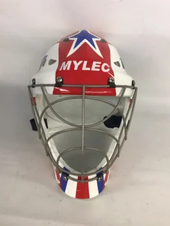 Used Mylec MYLEC GOALIE HELMET RED WHITE BLUE Junior Goalie Helmet/Mask White/Royal/Red One Size