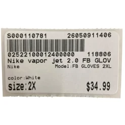 Used Nike Vapor Jet 2.0 FB GLOVES 2XL FB Gloves White 2X