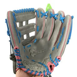 Used Rawlings GG ELITE SURE CATCH BB/SB Glove RH Throw Grey And Royal Blue 12"