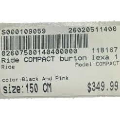 Used Ride COMPACT Womens Board/Bindings Black And Pink 150 cm
