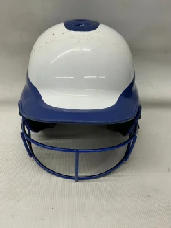 Used RIP-IT RIP IT SOFTBALL HELMET W MASK Batting Helmet w/Mask White And Royal Blue S/M