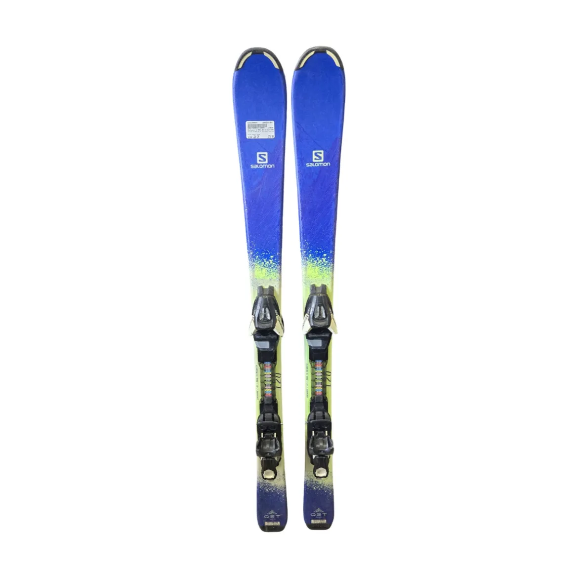 Used Salomon Q MAX JR W/ EZYTRACK BINDINGS Boys DH Ski/Binding Royal Blue 120 cm