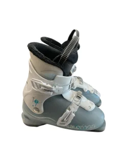 Used Salomon T2 SZ 21.0 Girls DH Ski Boot White And Carolina Blue 210 MP - J02
