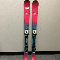Used Salomon THE LUX JR Girls DH Ski/Binding Pink And Navy Blue 120 cm