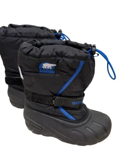 Used Sorel Flurry Snow Boots Black And Royal Blue Junior 01