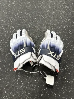 Used STX SURGEON RZR 2 Lacrosse Gloves Mens White MD