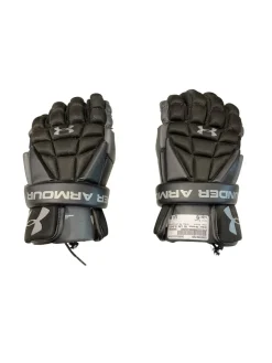 Used Under Armour MD LAX GLOVES Lacrosse Gloves Mens Black MD