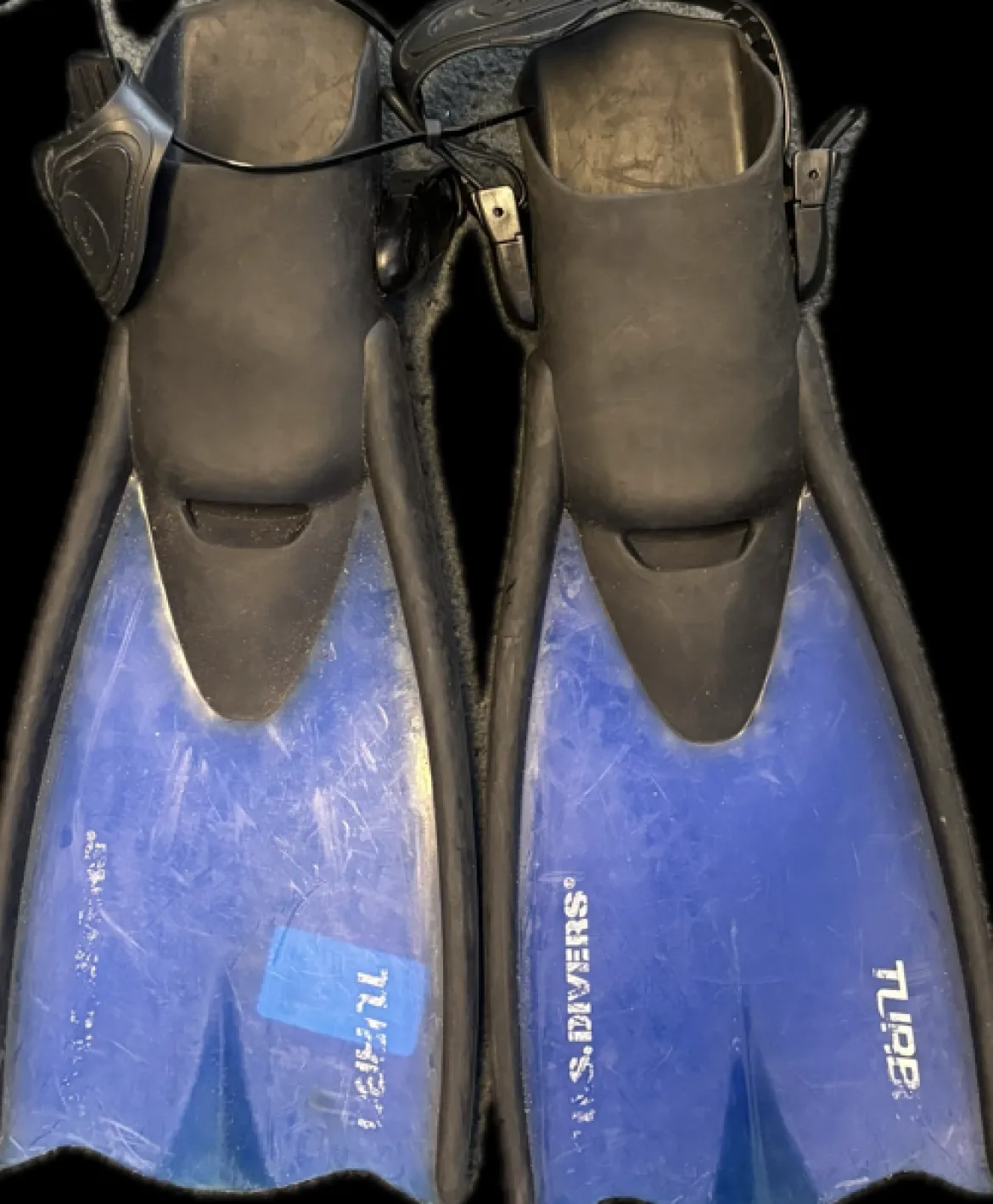 Used US Divers JR SIZE 1-4 Underwater Fins Royal Blue L/XL