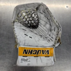Used Vaughn VISION PRO RETURN GLOVE Senior Goalie Catcher White And Gold