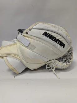 Used Vaughn VISION PRO RETURN GLOVE Senior Goalie Catcher White And Gold